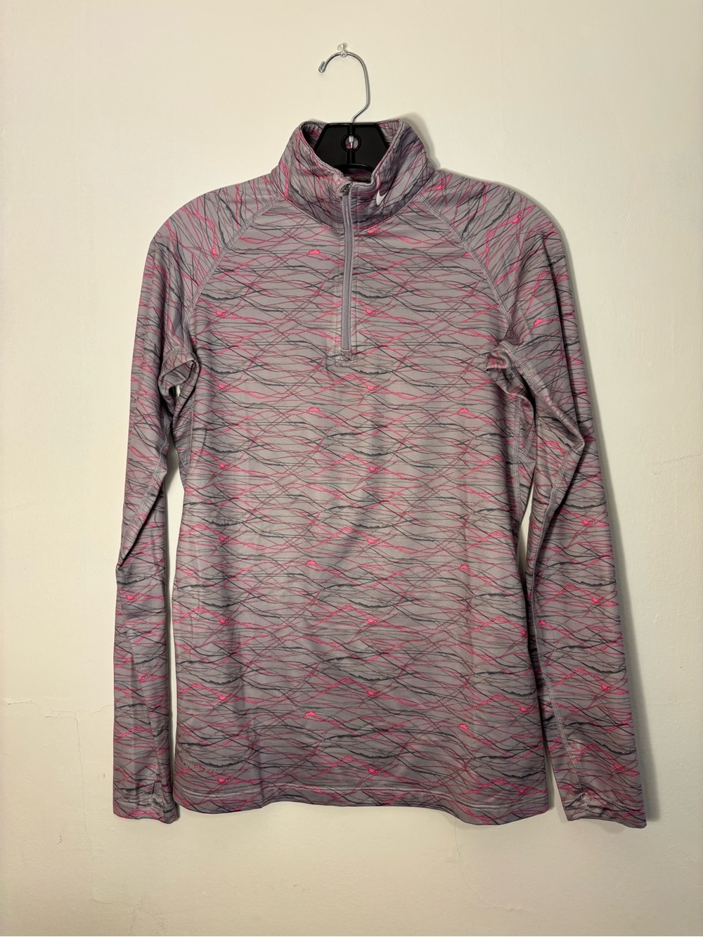 Nike Gray and Pink Quarter-Zip Dri-Fit Pullover
